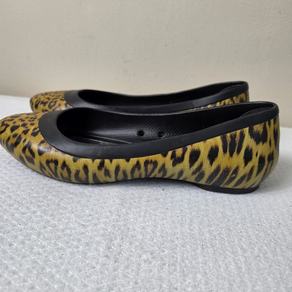 Crocs Lina Flat Leopard Print Women Size 8 Black Gold Cheetah Ballet Flats